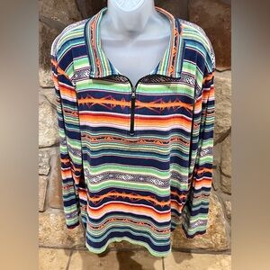 Chaps Striped Southwest Quarter Zip Shirt Women’s 3X Western Lauren Vibes